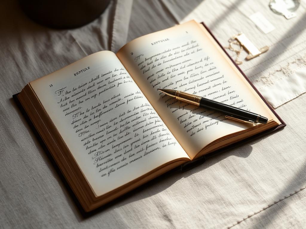 French handwritten book and pen